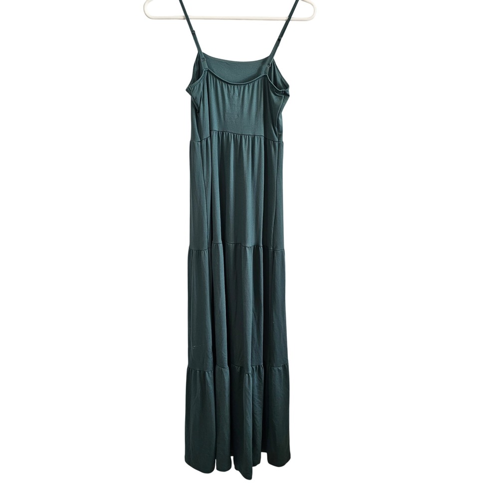 SO Goods For Life Dark Teal Green Tiered Maxi Dress XS Spaghetti Strap Boho